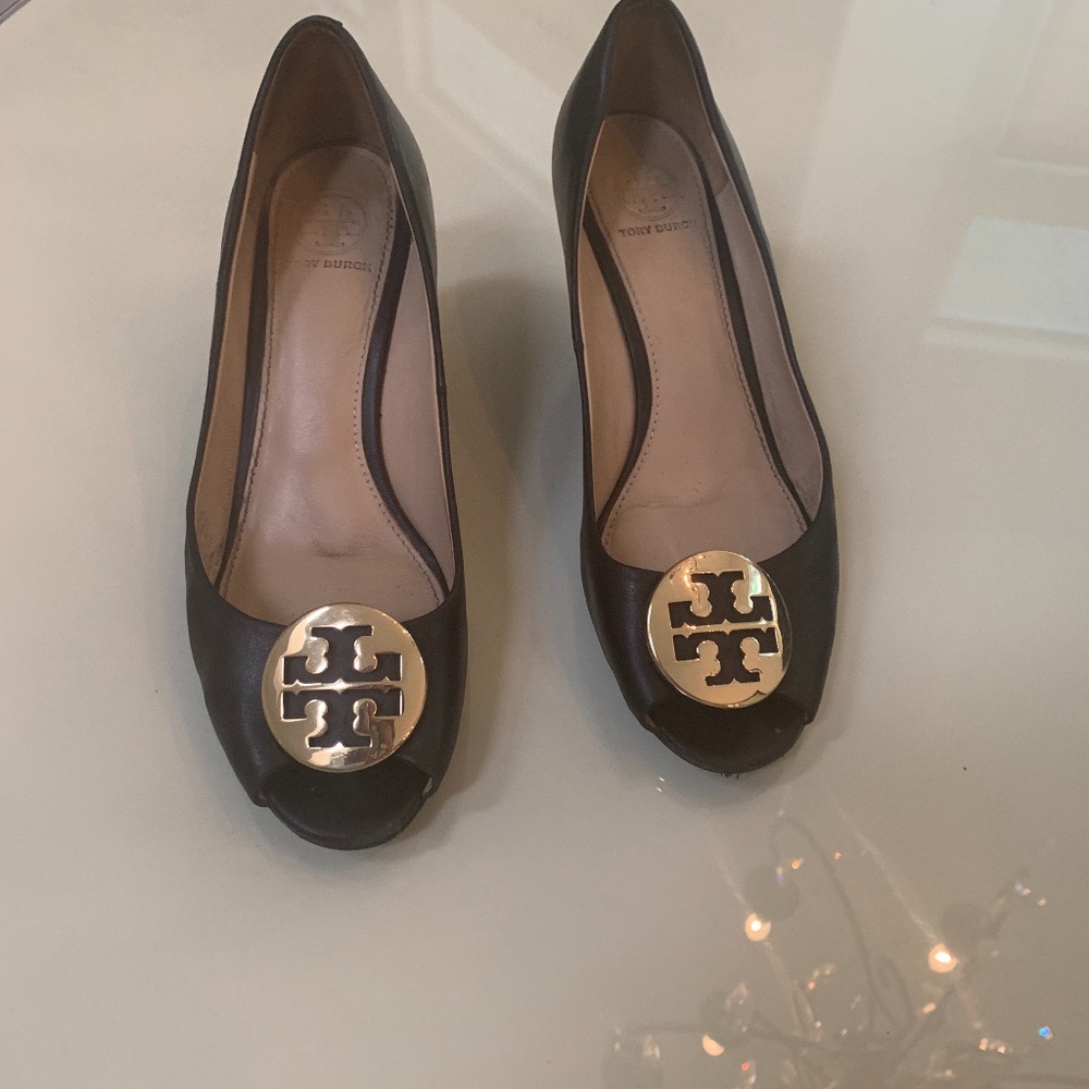 Tory Burch Sally  Leather Black Wedge